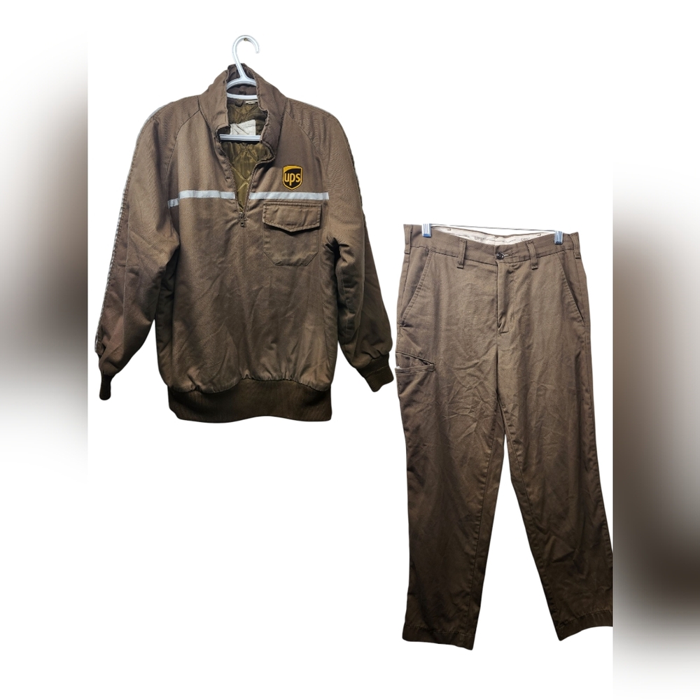 Vintage UPS Quilted Puff Jacket Men's S Pullover Twinhill Pants 30 X 30 Uniform